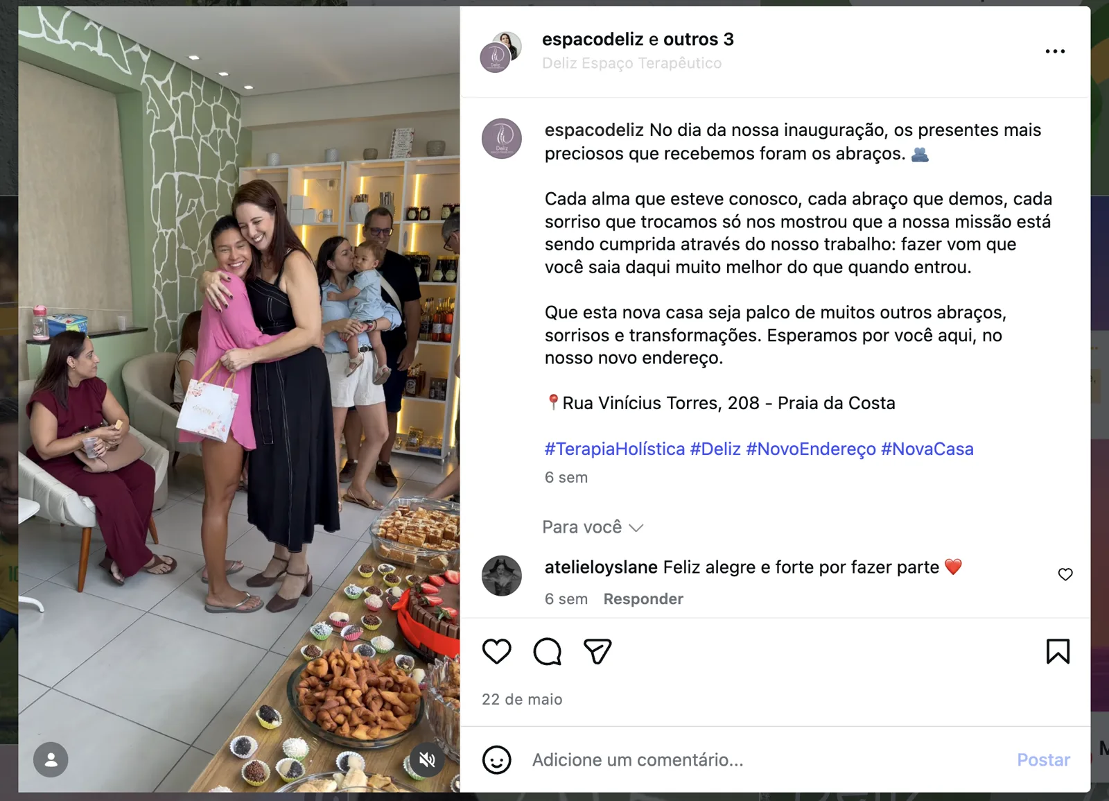 Post do feed antigo da Deliz sobre o dia da inauguração