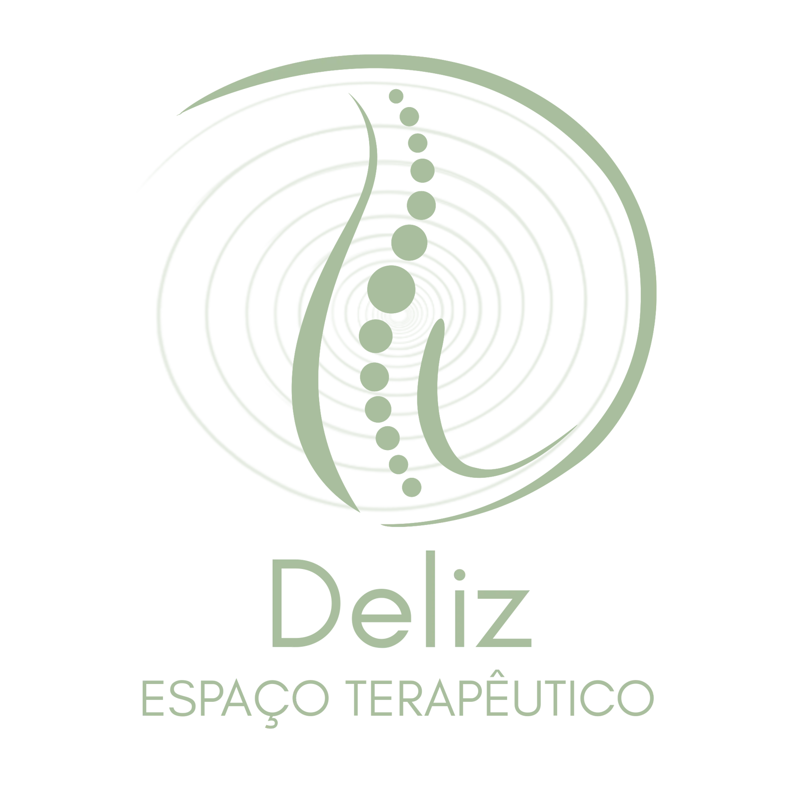 Símbolo e nome da Deliz Espaço Terapêutico: coluna de pontos, curva orgânica e ondas concêntricas, em sálvia