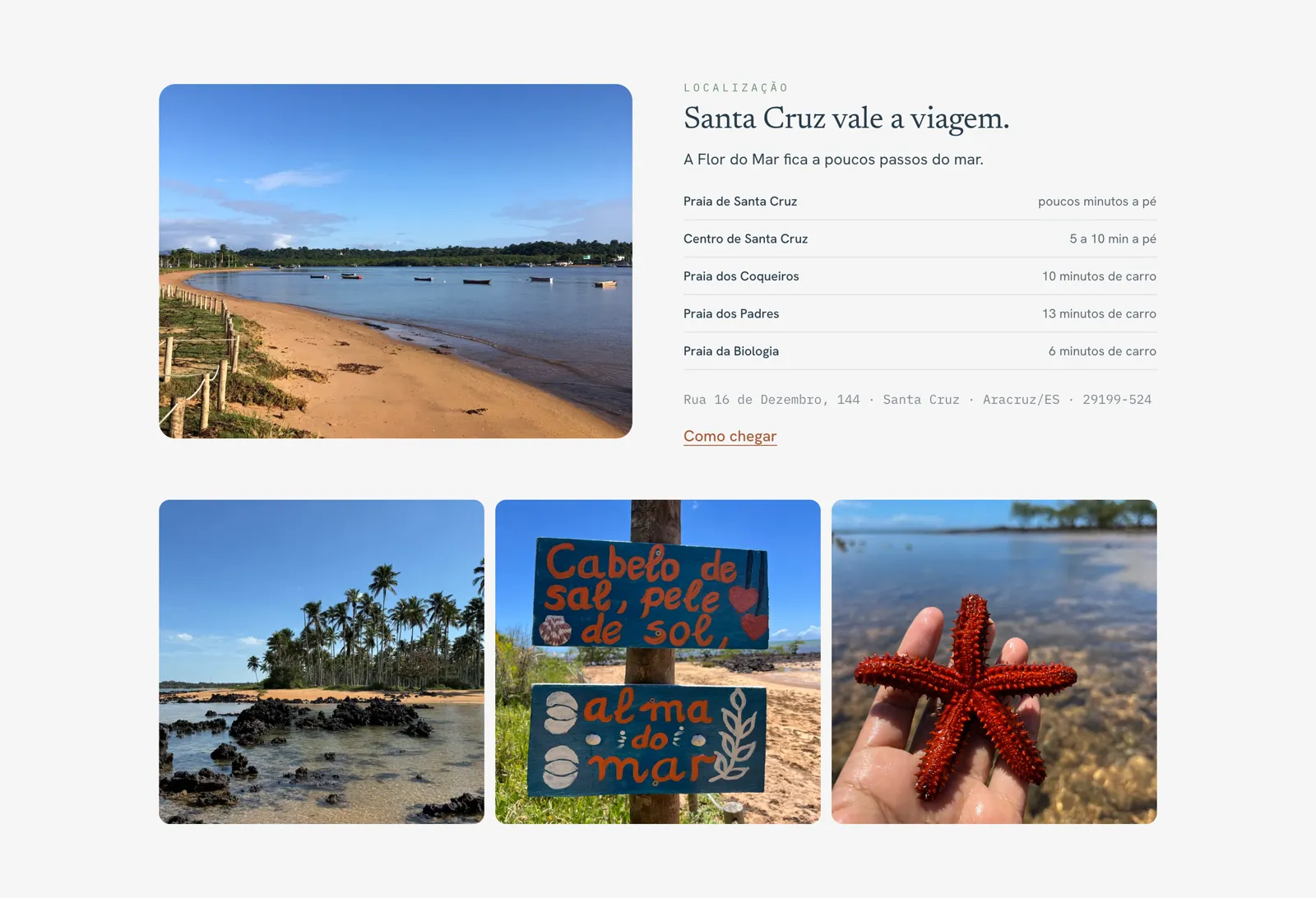 Site Flor do Mar — localização com foto da praia, distâncias e fotos de Santa Cruz